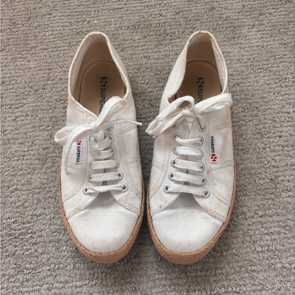Superga Off-White Canvas Lace-Up Sneakers